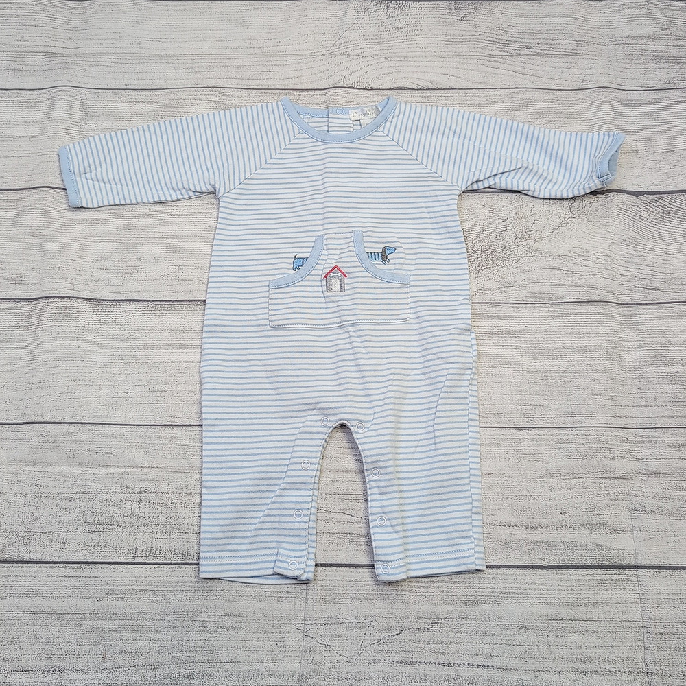 6/9m Kissy Kissy Puppy Patch Striped Romper